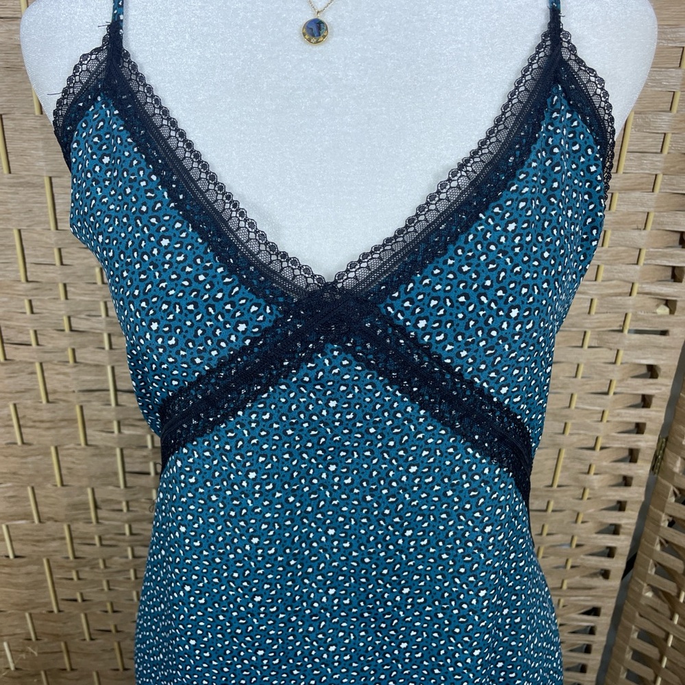 Teal and Black Lace Trim Slip Dress